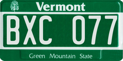 VT license plate BXC077