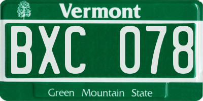 VT license plate BXC078