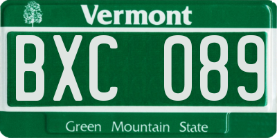 VT license plate BXC089