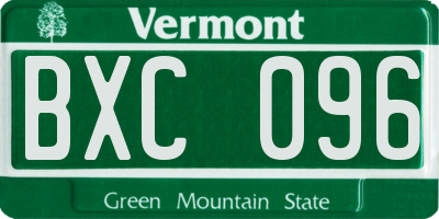 VT license plate BXC096