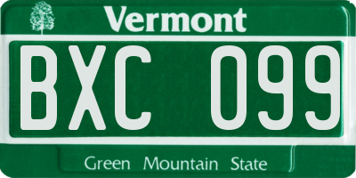 VT license plate BXC099