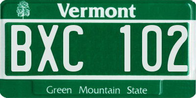 VT license plate BXC102