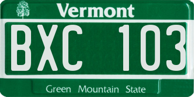 VT license plate BXC103