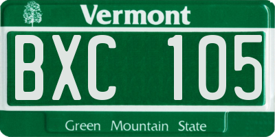 VT license plate BXC105