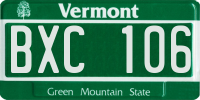 VT license plate BXC106