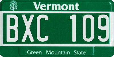 VT license plate BXC109