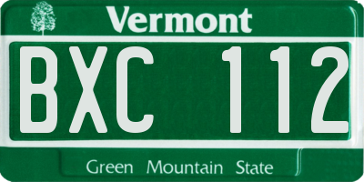 VT license plate BXC112