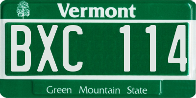 VT license plate BXC114