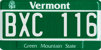 VT license plate BXC116