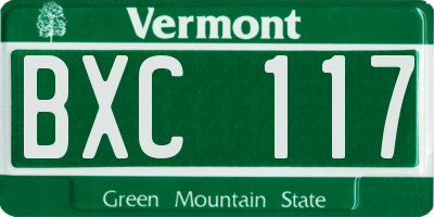 VT license plate BXC117