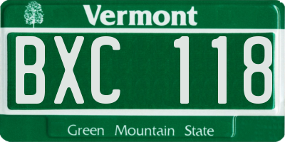 VT license plate BXC118