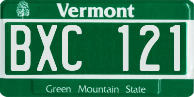 VT license plate BXC121