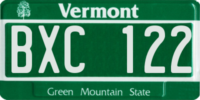 VT license plate BXC122