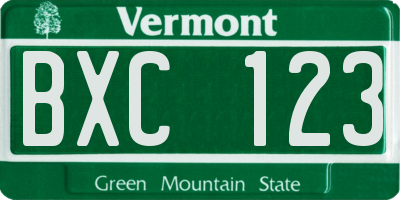 VT license plate BXC123