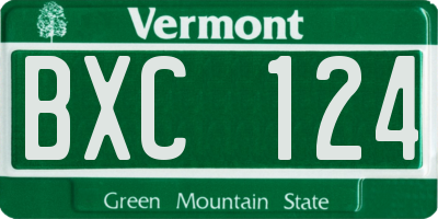 VT license plate BXC124