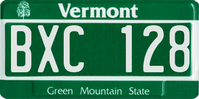 VT license plate BXC128