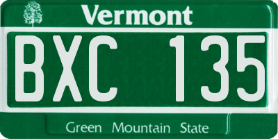 VT license plate BXC135