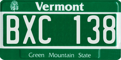VT license plate BXC138