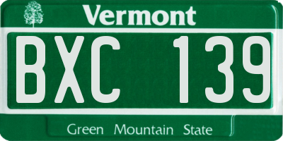 VT license plate BXC139