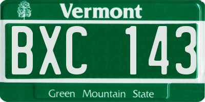 VT license plate BXC143