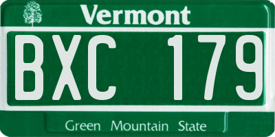 VT license plate BXC179