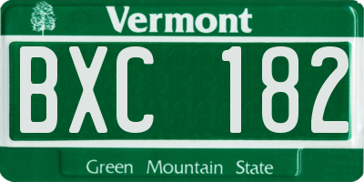 VT license plate BXC182