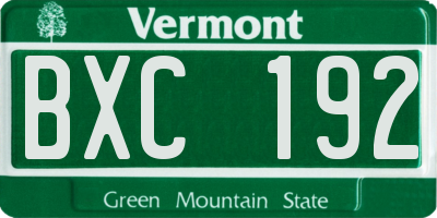 VT license plate BXC192