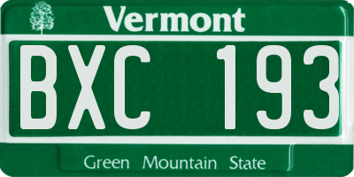 VT license plate BXC193
