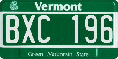 VT license plate BXC196