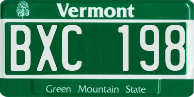 VT license plate BXC198