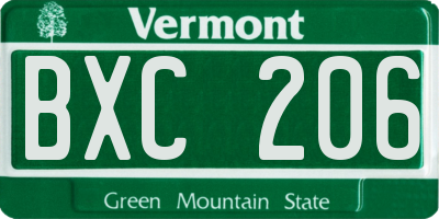 VT license plate BXC206
