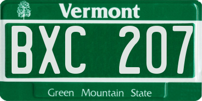 VT license plate BXC207
