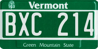 VT license plate BXC214