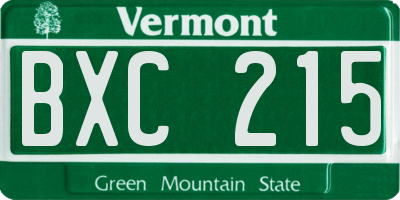 VT license plate BXC215