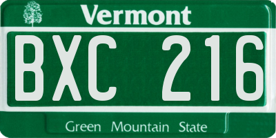 VT license plate BXC216