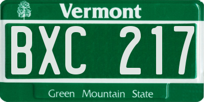 VT license plate BXC217