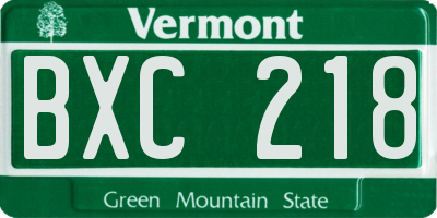 VT license plate BXC218