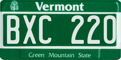 VT license plate BXC220