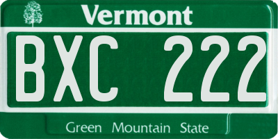 VT license plate BXC222