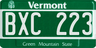VT license plate BXC223
