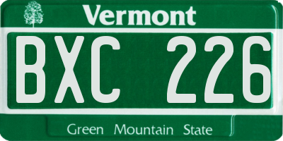 VT license plate BXC226
