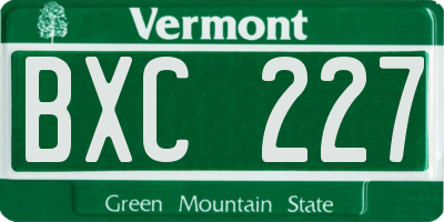 VT license plate BXC227