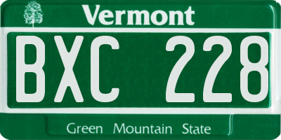 VT license plate BXC228