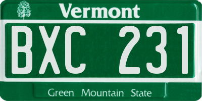 VT license plate BXC231