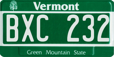 VT license plate BXC232