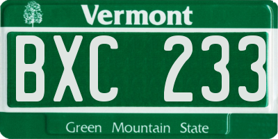VT license plate BXC233