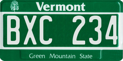 VT license plate BXC234