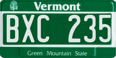 VT license plate BXC235