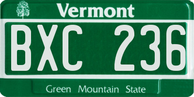 VT license plate BXC236