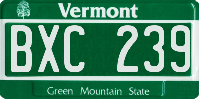 VT license plate BXC239
